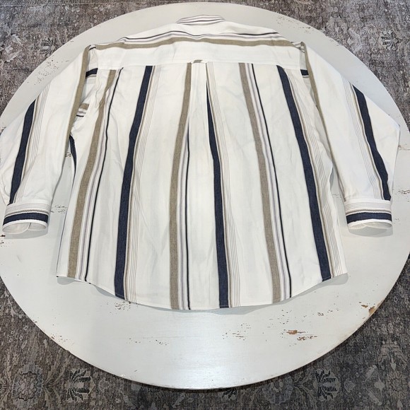 Ralph Lauren Men XL  XXL Button Down Long Sleeve Shirt Stipe Ivory Coal Runs BIG - Picture 2 of 13